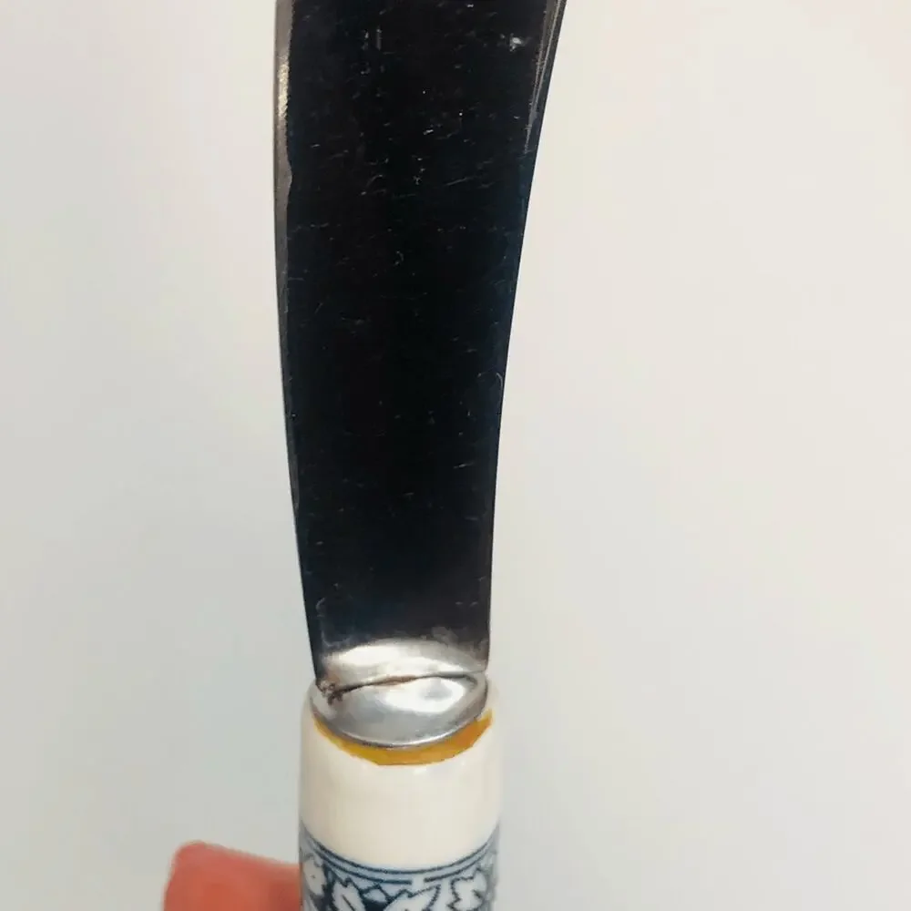 vtg 80s butter cheese‎ knife ceramic handle nordic blue snowflake replacement
